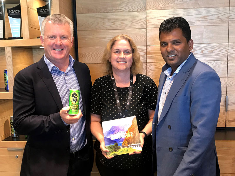 Crest’s Managing Director Grant McLauchlan with Frucor’s Jackie Rzepka and Viky Narayan, CrestClean’s Regional Manager South Auckland.