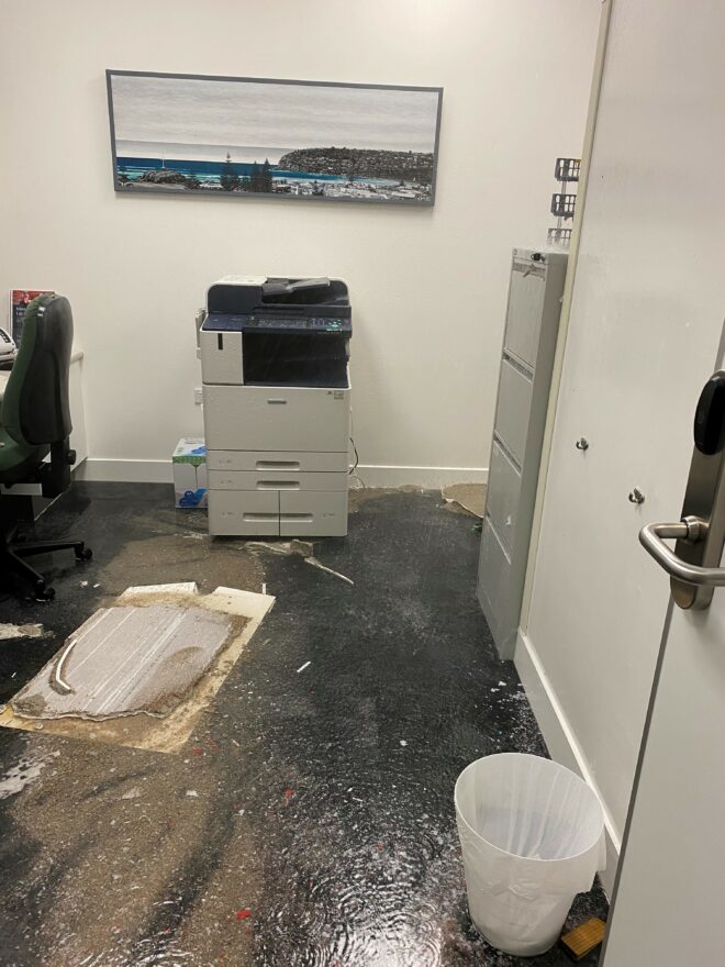 Flooded office.