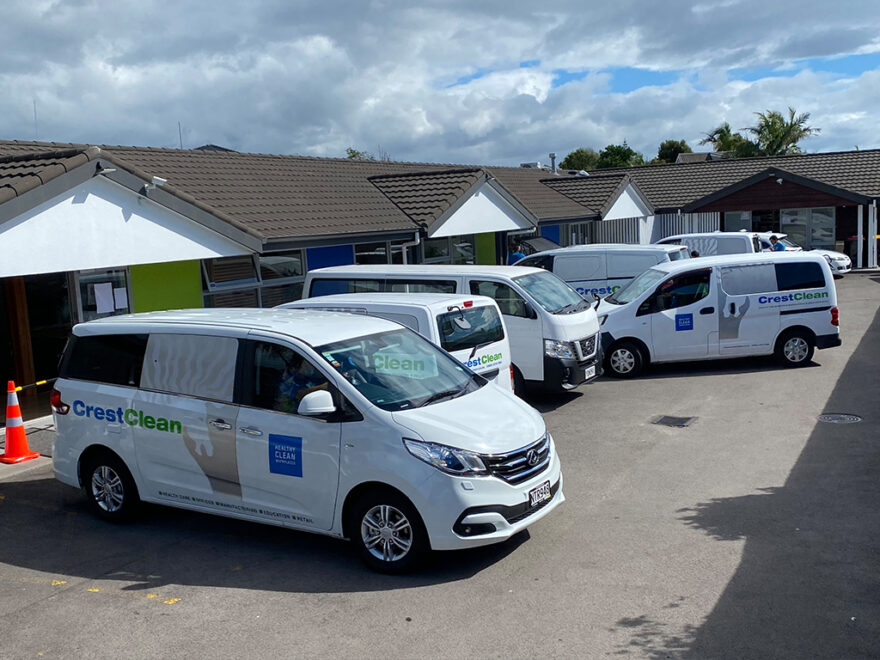 Cleaning vans parked in a row.